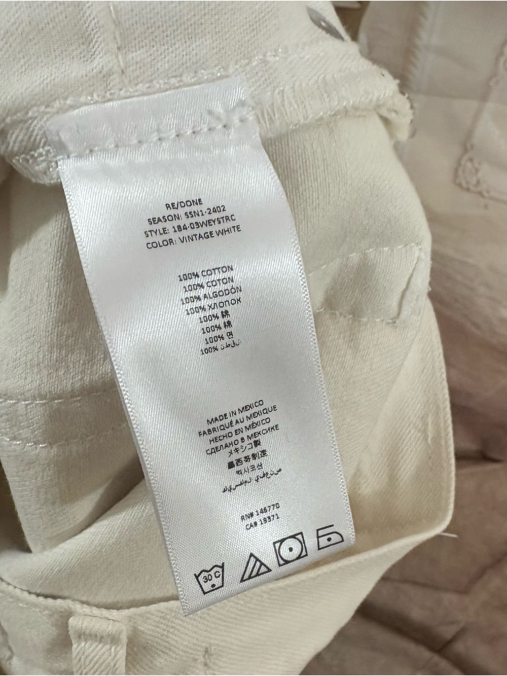 NEW Re/Done Cream High-Rise Easy straight Crop Jeans - Picture 9 of 11